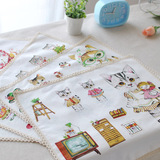 日本日式插画卡通儿童漫画猫家族餐桌垫棉麻布艺盘子垫隔热垫