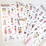 韩国文具铅笔画风格可爱女孩纸质贴纸 手账本装饰贴纸（6张入）