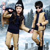 冬季加厚童装男童女童三件套装456789-10-11-12-13岁儿童衣服裤子