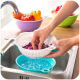 居家家 塑料双层沥水篮家用水果篮 创意厨房洗菜盆客厅果盘水果盘