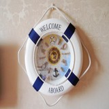 包邮地中海风格救生圈钟表圆形挂钟客厅创意装饰蓝色儿童房壁挂