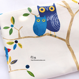 蓝鸟 儿童卡通猫头鹰树木帆布全棉沙发靠枕桌布窗帘面料