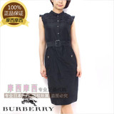 日本专柜正品代购burberry女士无袖连衣裙修身腰带包臀花纹棉黑色