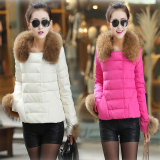 冬季新款韩版显瘦大码女装时尚修身大毛领羽绒服轻薄短款鹅绒外套
