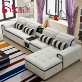 斯卡家具皮艺沙发真皮沙发 简约现代L形客厅组合沙发白色时尚组合