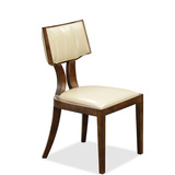 简约现代时尚酒店实木餐椅皮软包圆低靠背木质书椅子休闲咖啡椅白