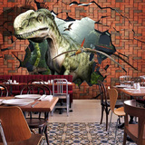 3D立体恐龙破砖墙壁纸儿童房游乐场卡通大型壁画酒吧ktv电视背景