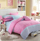 床单式纯棉正品韩版四件套1.8米2米1.8m2.0m床粉红格子床上4件套