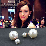 艾诗尔创意饰品韩国双面大小珍珠耳钉女前后耳环纯银镶钻流行个性