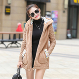 2015韩版针织袖外套女装秋冬新款中长款大码毛绒上衣加厚棉衣女潮