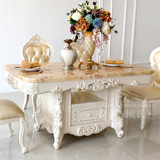 欧式餐桌椅组合 天然红龙玉大理石面美式方桌长方形简欧实木1.6米