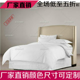 现代中式简约新古典床卧室实木双人床美式乡村布艺软包床 可拆洗