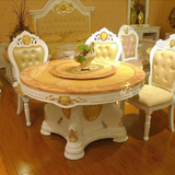 天然大理石实木餐桌高档圆桌白亮光烤漆餐桌双层餐桌欧式中式圆桌