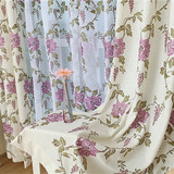 亚麻涤棉纯色刺绣花面料加厚遮光客厅卧室窗帘布