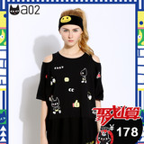 a02珍藏系列2016少女系露肩设计卡通猫长款T恤 DTR2C0201KT