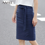 Amii2016春夏新款包臀裙半身裙女中裙OL一步裙弹力显瘦系带包裙女