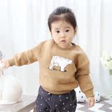 外贸韩国童装韩版加厚加绒抓绒童卫衣北极熊亲子装卫衣