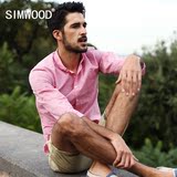 Simwood2016春装新款 男士休闲长袖衬衫潮男修身亚麻长袖衬衣