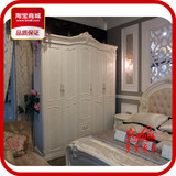 欧式衣柜 开放漆实木五门衣柜 韩式象牙白色 欧式实木雕花衣柜