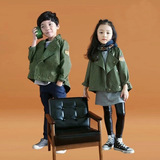 韩国男童装2016春秋新款女童韩版短款风衣儿童军服中大童外套亲子