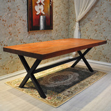 定制欧式铁艺书桌 实木餐桌椅组合 美式复古做旧原木餐桌 工作台