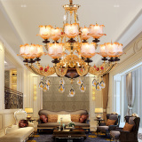 法式吊灯别墅复式楼奢华彩绘陶瓷欧式锌合金水晶客厅餐厅吊灯具饰