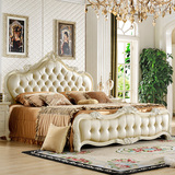 欧式床法式白色全实木床高箱双人床储物1.8米婚床真皮橡木床家具