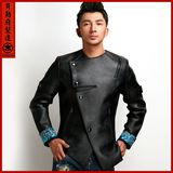 DHGF中国风男装御甲皮衣男修身时尚皮夹克机车刺绣外套加厚加绒