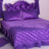冬季韩版珊瑚绒四件套1.8m床裙法莱绒蕾丝床上公主法兰绒被套紫色