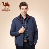 男装骆驼 2015冬装新款青年商务立领涤纶散口袖纯色外套夹克 男