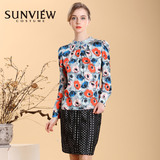 SUNVIEW/尚约品牌女装专柜正品春夏新款花边半高领印花长袖衬衫