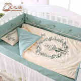 龙之涵 婴儿床上用品套件纯棉婴儿床品九件套婴儿床围被子枕头春
