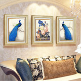 欧式现代客厅装饰画沙发背景墙有框三联画卧室壁画挂画 平安孔雀