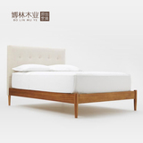 北欧现代双人床实木拉扣布艺双人床1.8米简约现代软靠背床可定制