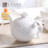 壶咖啡下午茶花茶壶创意纯白浮雕咖啡壶家用陶瓷壶功夫茶壶冷水壶
