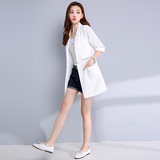 2016夏装韩版新款女装修身百搭中长款五分袖棒球服女短外套风衣潮