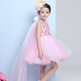 童装六一表演裙儿童公主裙花童礼服蓬蓬裙粉色主持钢琴演出连衣裙