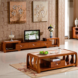 新中式大理石茶几电视柜组合现代简约客厅小户型实木伸缩地柜F17