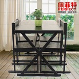 佩菲特简约现代餐桌椅实木家具原木复古铁艺餐桌椅组合书桌特价