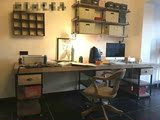 铁艺实木多功能办公电脑桌复古带抽屉置物办公桌美式带书柜工作台