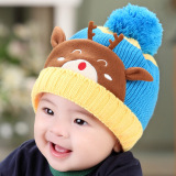 韩版宝宝套头帽冬季新款男女童帽子毛线小鹿加绒小孩子婴儿帽子