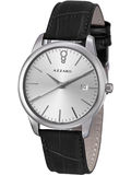 6折美国进口代购 Azzaro 标志银色抽带式男士表盘黑色皮质手表