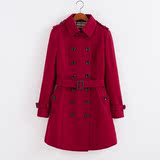 2015冬装新品 女式外贸正品原单韩版修身羊毛大衣中长款呢大衣