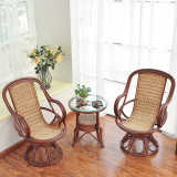 藤椅三件套阳台实木休闲桌椅组合藤椅子茶几三件套藤编家具美式
