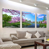 客厅装饰画 现代简约三联卧室无框画挂画沙发背景墙画壁画 樱花谷