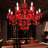 欧式漫咖啡水晶吊灯漫猫咖啡西餐厅客厅吧台红色6头蜡烛LED灯具