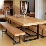 美式餐桌 餐桌椅组合铁艺实木家具食堂桌子 餐厅 长方形 现代简约