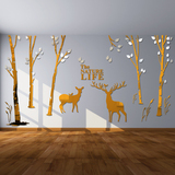 3D亚克力超大型背景墙装饰客厅沙发卧室墙贴树风景贴画森林树木鹿
