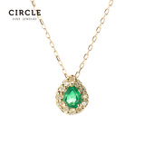 Circle珠宝 天然祖母绿18k黄金吊坠项链 彩色宝石钻石群镶锁骨链