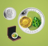 全新加拿大20元彩色玻璃精制银币系列--第四枚2014年豹蛙与睡莲